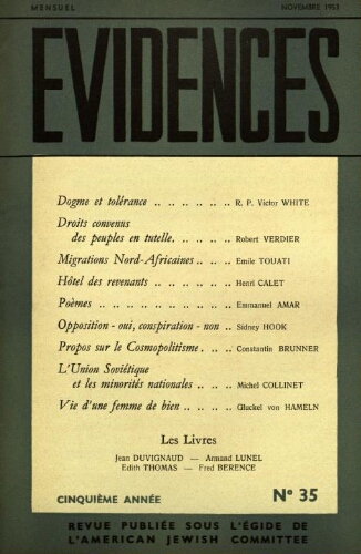 Evidences. N° 35 (Novembre 1953)